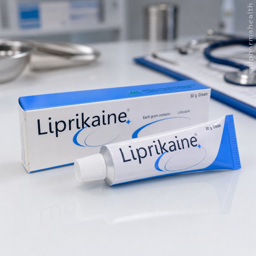 Liprikaine Cream 30g with Lidocaine 5% is a fast-acting topical anesthetic that relieves pain, itching, and irritation from minor skin issues like insect bites, sunburn, scrapes, and burns. Safe for adults and children over 2 years.